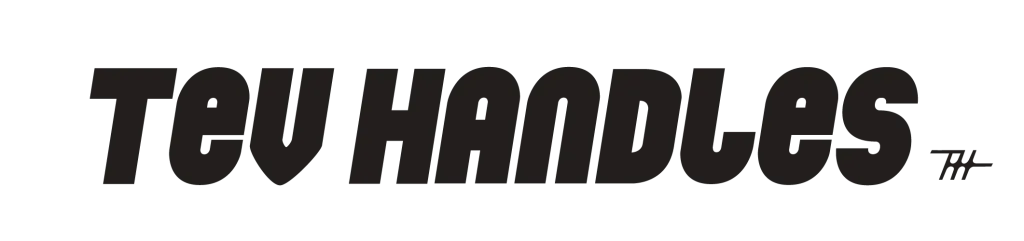 Tev Handles logo featuring bold, modern typography with a small stylized 'TH' logo detail at the end of the logo representing premium handle design.