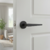 Luxury internal door handles – Arnica on Round Rosette in matt black with a sleek tapered lever design