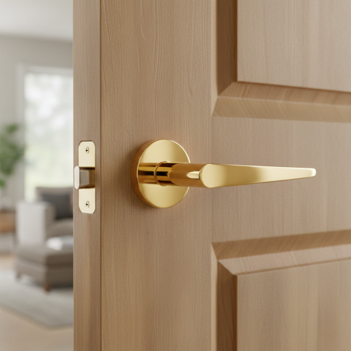 Arnica - R - PVD Gold Luxury internal door handles – Arnica on Round Rosette in PVD gold for a premium, long-lasting finish