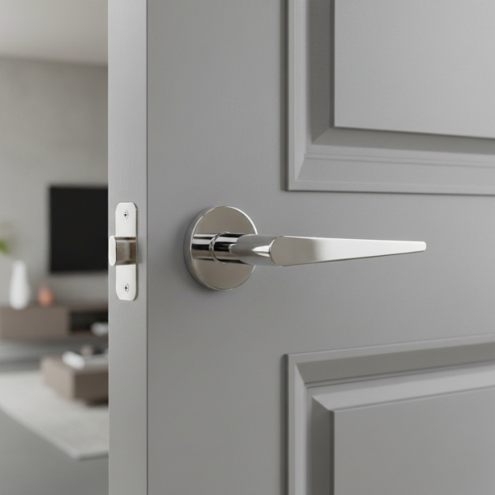 Arnica - R - Polished Chrome Luxury internal door handles – Arnica on Round Rosette in polished chrome with a smooth contemporary profile