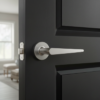 Luxury internal door handles – Arnica on Round Rosette in satin chrome with a soft brushed appearance