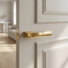 Brisa on Hidden Rosette in PVD gold, featuring durable internal door handles on a neutral interior door.