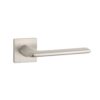 The Lila handle in satin nickel with a square rosette offers a sleek, modern look, perfect for luxury indoor spaces.