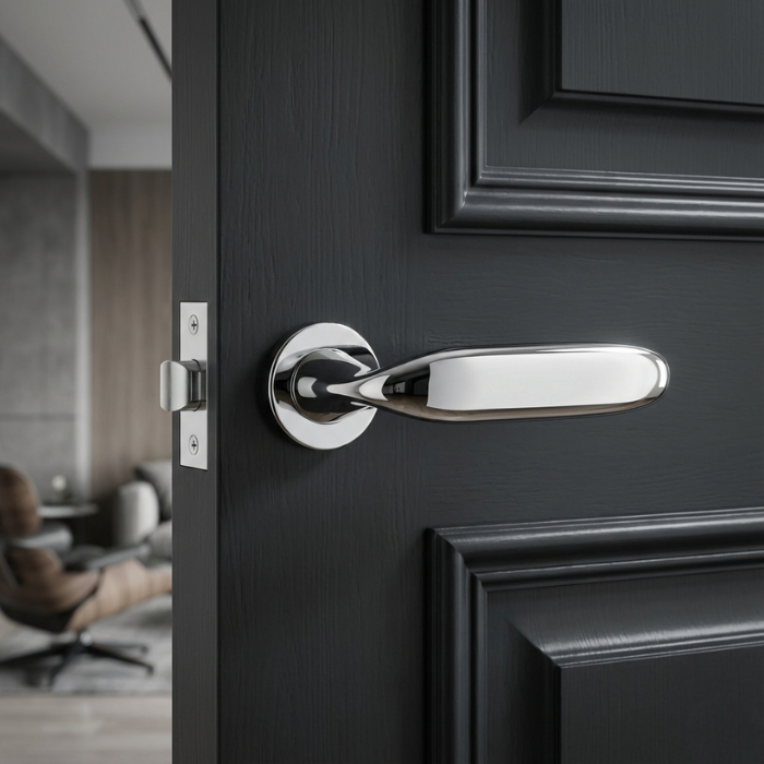 Peonia - Polished Chrome Peonia on Round Rosette in polished chrome, premium round internal handles with a sleek contemporary shine.