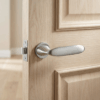 Peonia on Round Rosette in satin chrome, premium round internal handles with a smooth brushed finish.