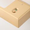 Ludisia on Hidden Rosette – matt gold frameless door handle with built-in privacy lock showing green unlocked indicator.